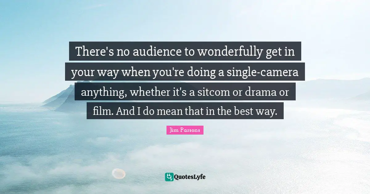 There's no audience to wonderfully get in your way when you're doing a single-camera anything, whether it's a sitcom or drama or film. And I do mean that in the best way.