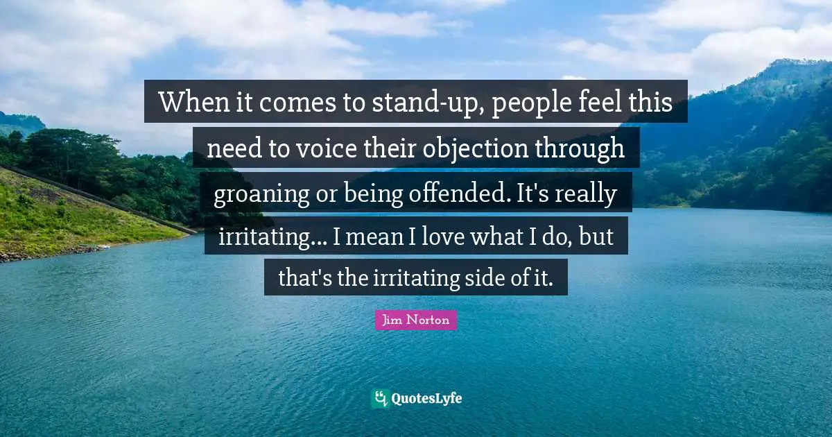 When it comes to stand-up, people feel this need to voice their objection through groaning or being offended. It's really irritating... I mean I love what I do, but that's the irritating side of it.