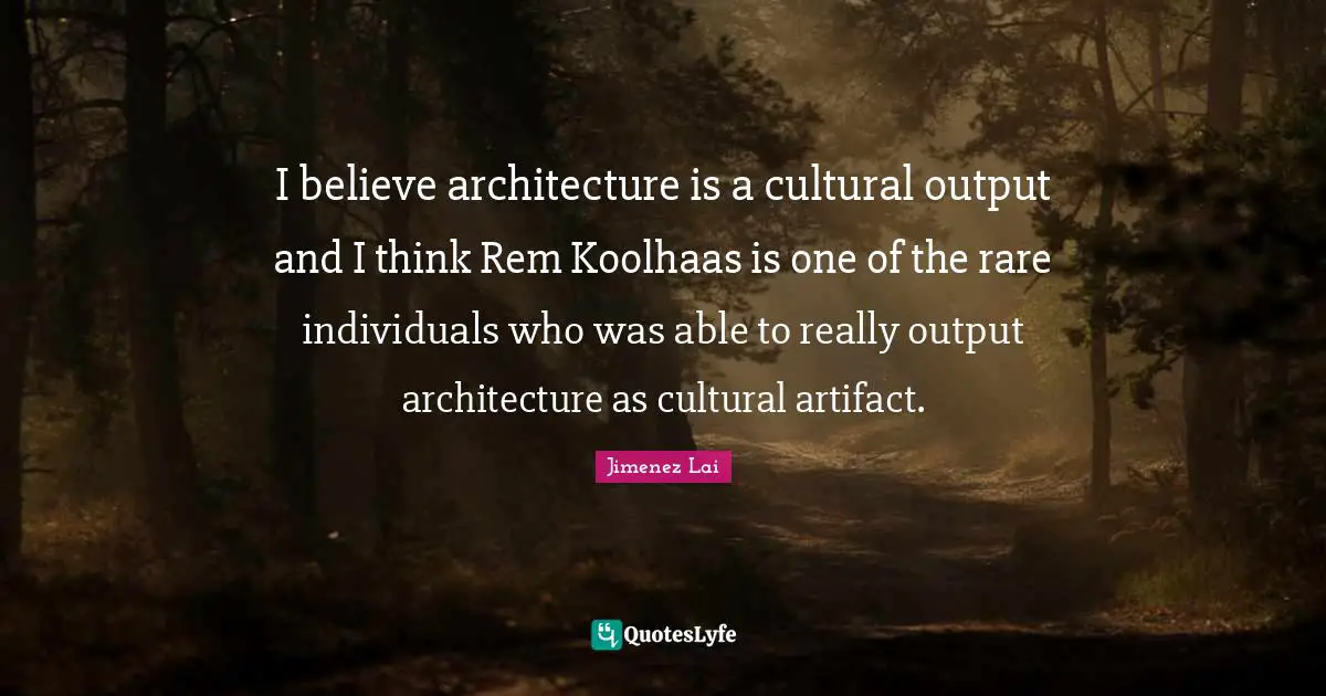 I believe architecture is a cultural output and I think Rem Koolhaas is one of the rare individuals who was able to really output architecture as cultural artifact.