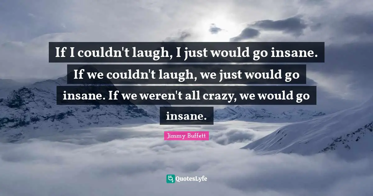 If I couldn't laugh, I just would go insane. If we couldn't laugh, we just would go insane. If we weren't all crazy, we would go insane.