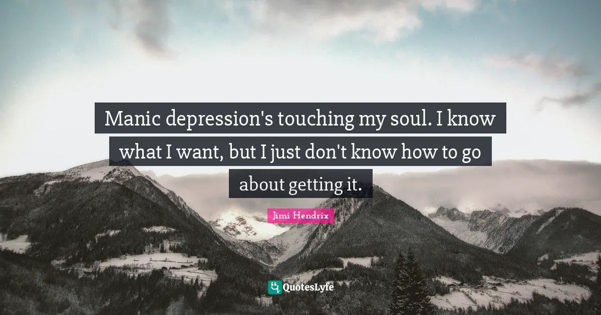 Manic depression's touching my soul. I know what I want, but I just don't know how to go about getting it.