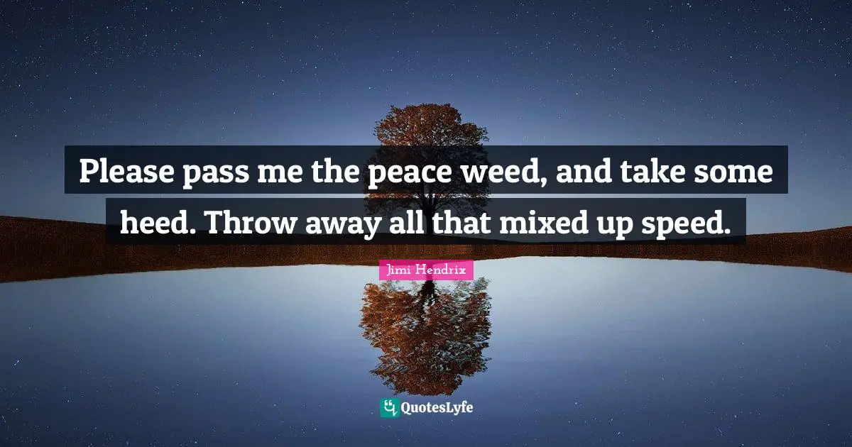 Heed Quotes: "Please pass me the peace weed, and take some heed. Throw away all that mixed up speed."