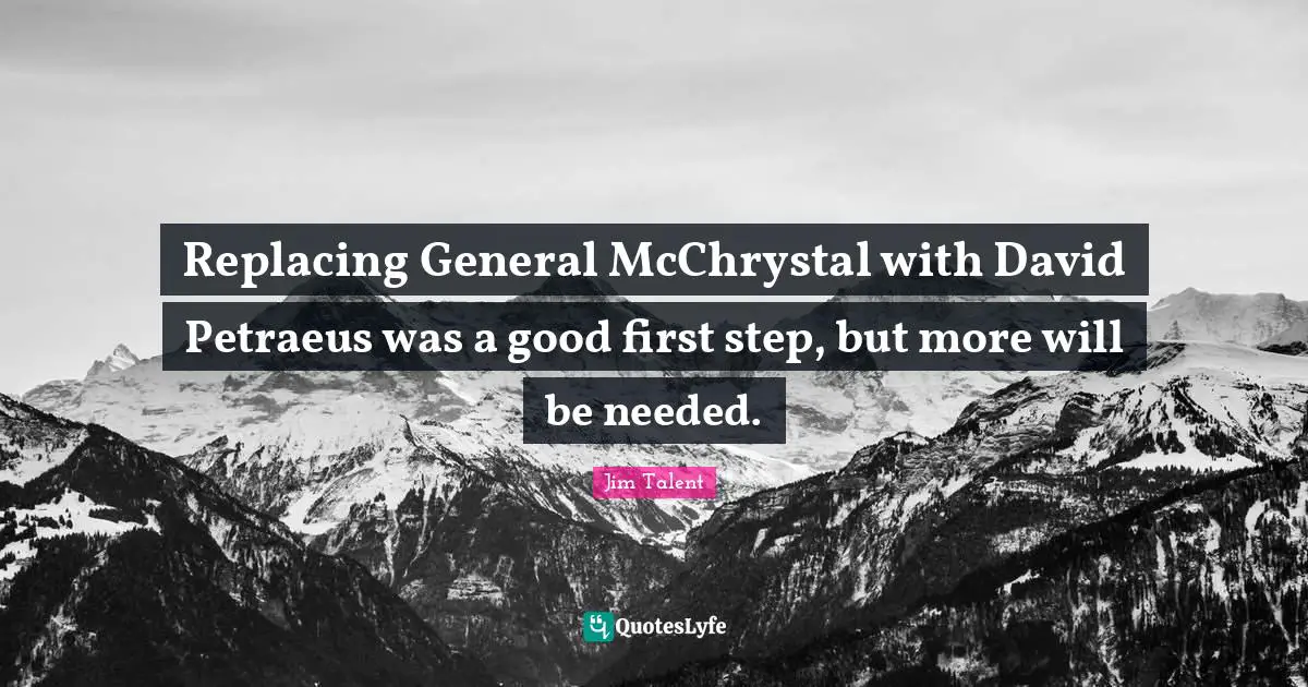 First Steps Quotes: "Replacing General McChrystal with David Petraeus was a good first step, but more will be needed."