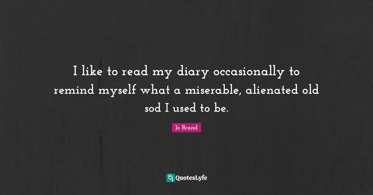 I like to read my diary occasionally to remind myself what a miserable, alienated old sod I used to be.
