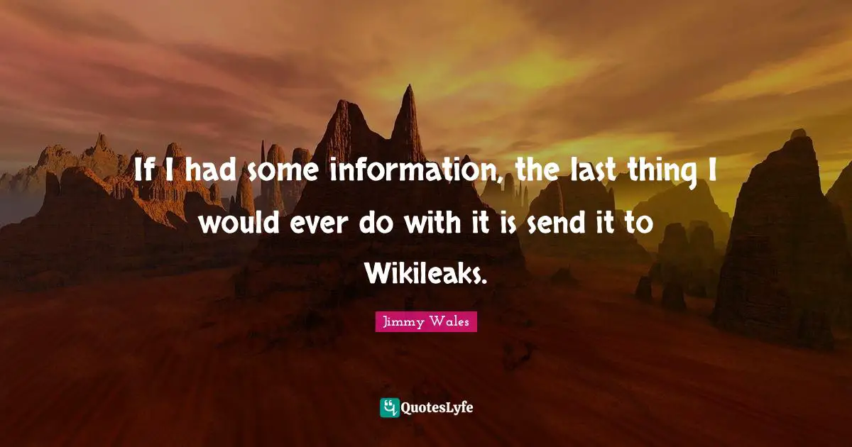 If I had some information, the last thing I would ever do with it is send it to Wikileaks.
