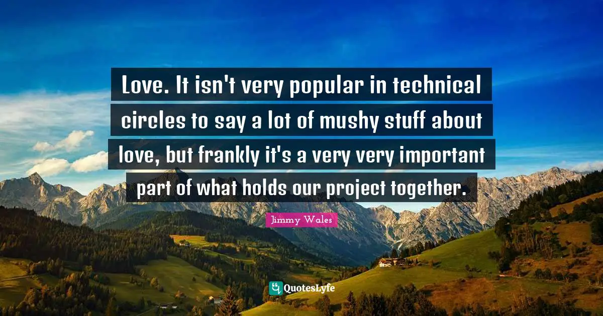 Love. It isn't very popular in technical circles to say a lot of mushy stuff about love, but frankly it's a very very important part of what holds our project together.