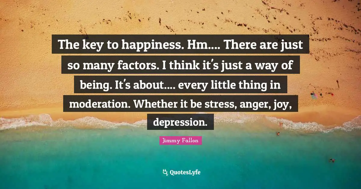 The key to happiness. Hm.... There are just so many factors. I think it's just a way of being. It's about.... every little thing in moderation. Whether it be stress, anger, joy, depression.