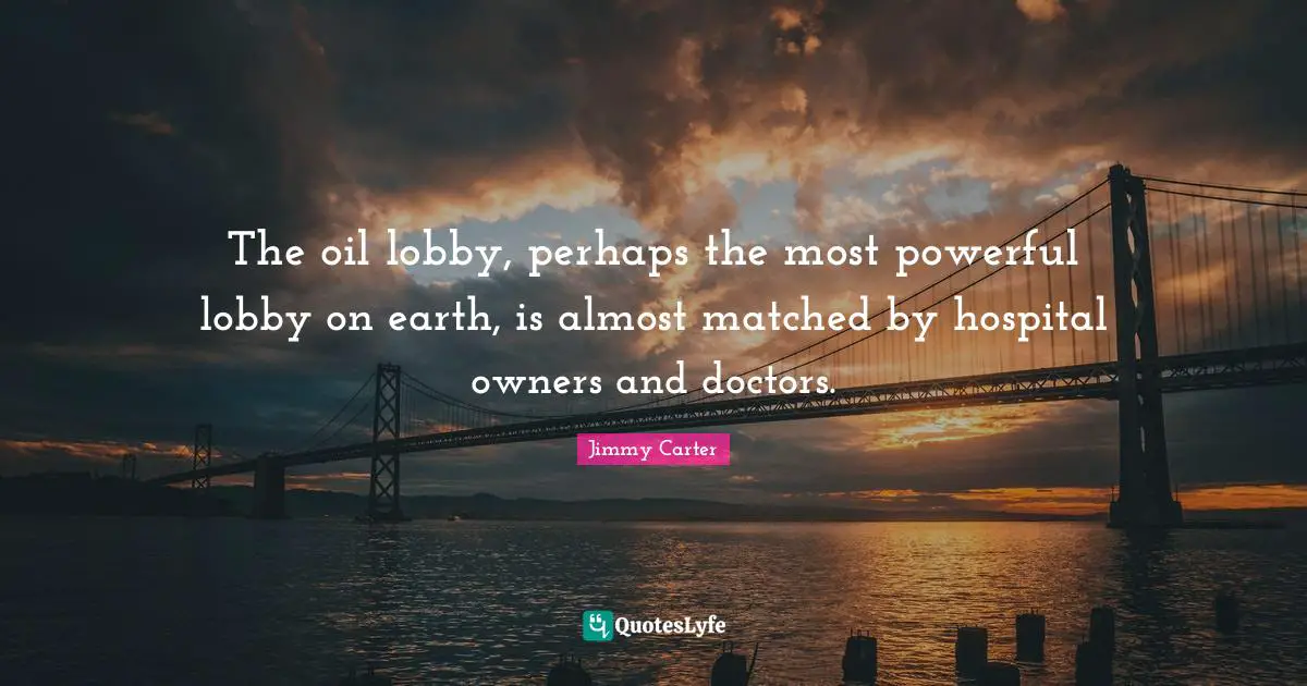 The oil lobby, perhaps the most powerful lobby on earth, is almost matched by hospital owners and doctors.