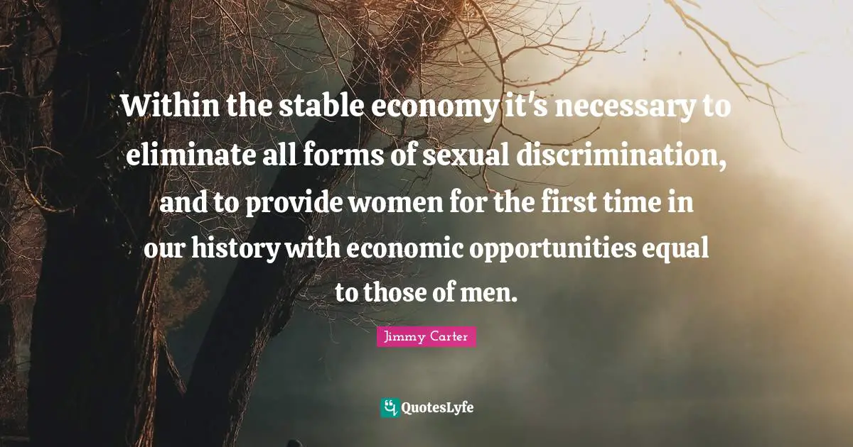 Within the stable economy it's necessary to eliminate all forms of sexual discrimination, and to provide women for the first time in our history with economic opportunities equal to those of men.