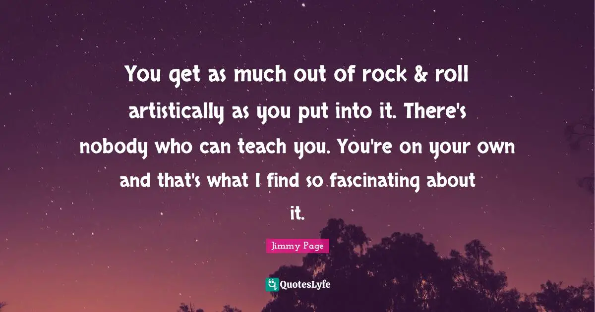 You get as much out of rock & roll artistically as you put into it. There's nobody who can teach you. You're on your own and that's what I find so fascinating about it.