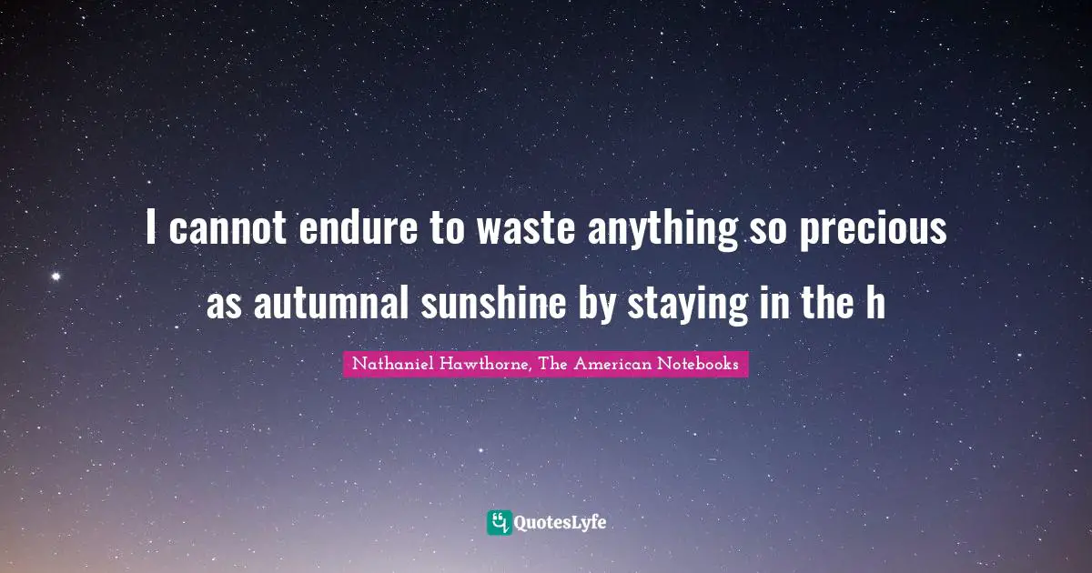 I cannot endure to waste anything so precious as autumnal sunshine by staying in the h