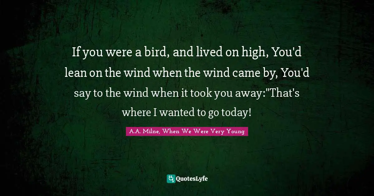 If you were a bird, and lived on high, You'd lean on the wind when the wind came by, You'd say to the wind when it took you away:"That's where I wanted to go today!