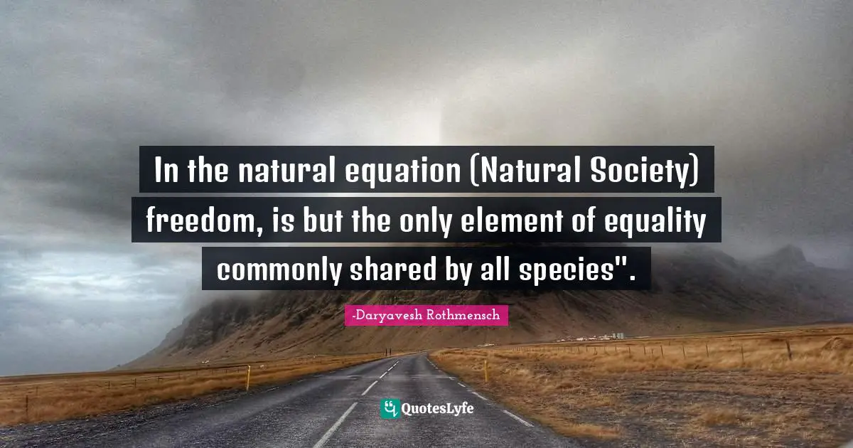 In the natural equation (Natural Society) freedom, is but the only element of equality commonly shared by all species".