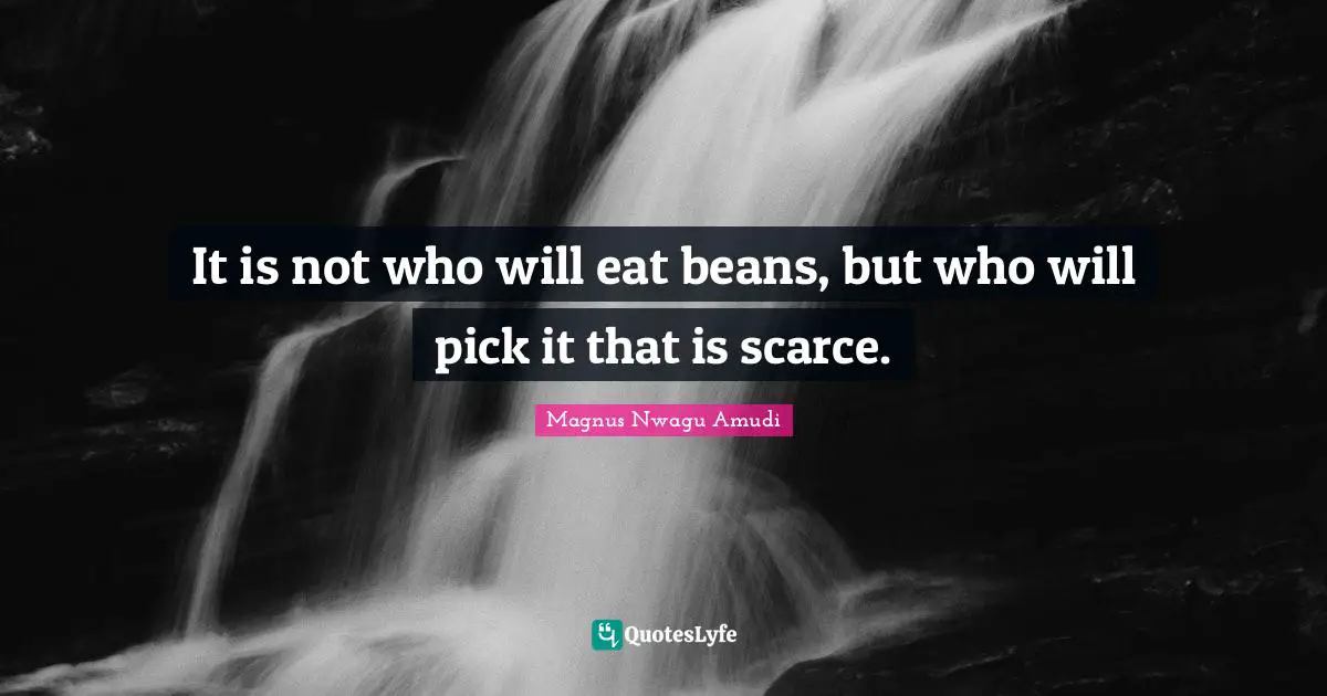 Magnus Nwagu Amudi Quotes: It is not who will eat beans, but who will pick it that is scarce.
