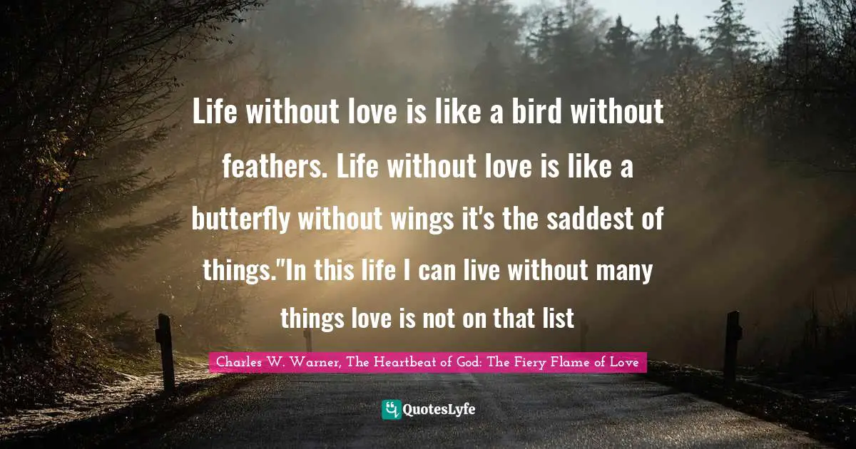 Life without love is like a bird without feathers. Life without love is like a butterfly without wings it's the saddest of things."In this life I can live without many things love is not on that list