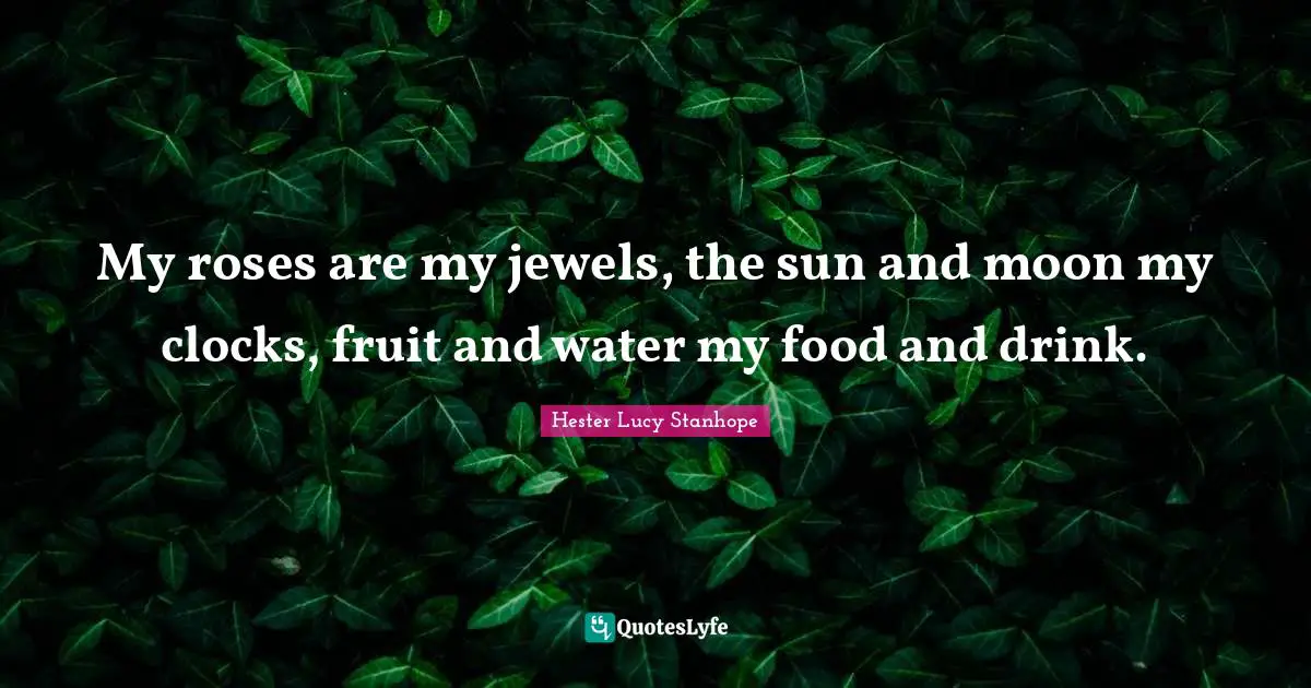 My roses are my jewels, the sun and moon my clocks, fruit and water my food and drink.
