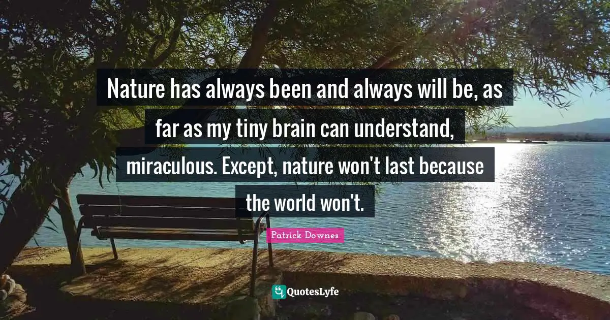 Nature has always been and always will be, as far as my tiny brain can understand, miraculous. Except, nature won't last because the world won't.