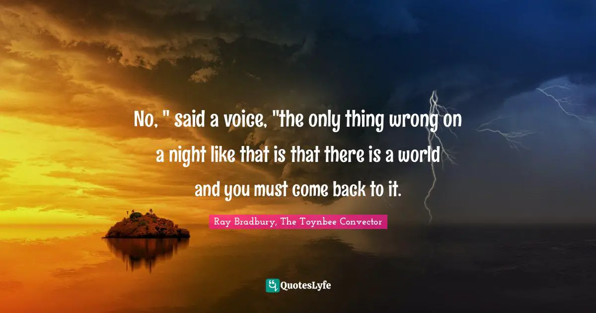 No, " said a voice, "the only thing wrong on a night like that is that there is a world and you must come back to it.