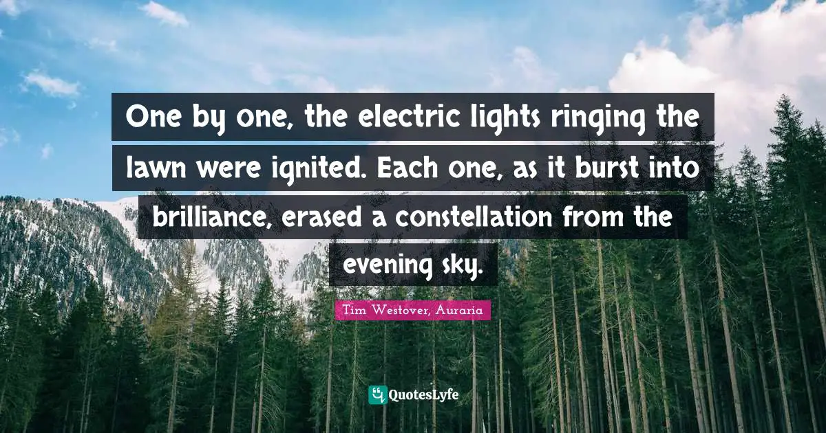 One by one, the electric lights ringing the lawn were ignited. Each one, as it burst into brilliance, erased a constellation from the evening sky.