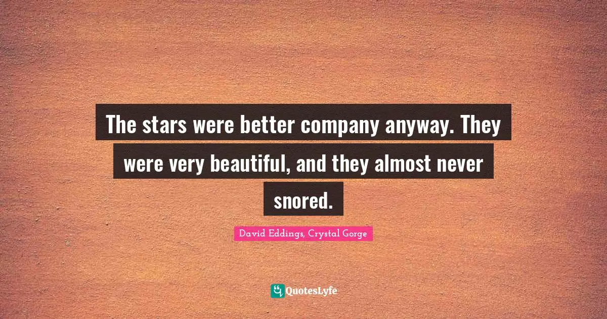 The stars were better company anyway. They were very beautiful, and they almost never snored.