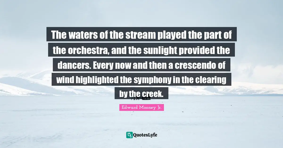 The waters of the stream played the part of the orchestra, and the sunlight provided the dancers. Every now and then a crescendo of wind highlighted the symphony in the clearing by the creek.