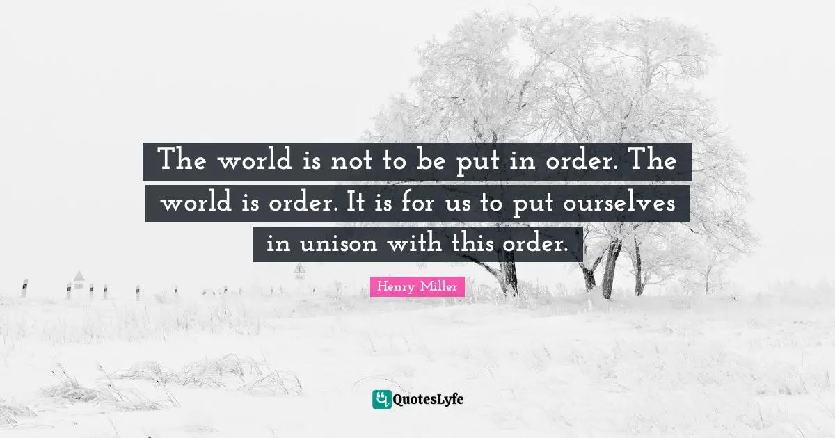The world is not to be put in order. The world is order. It is for us to put ourselves in unison with this order.