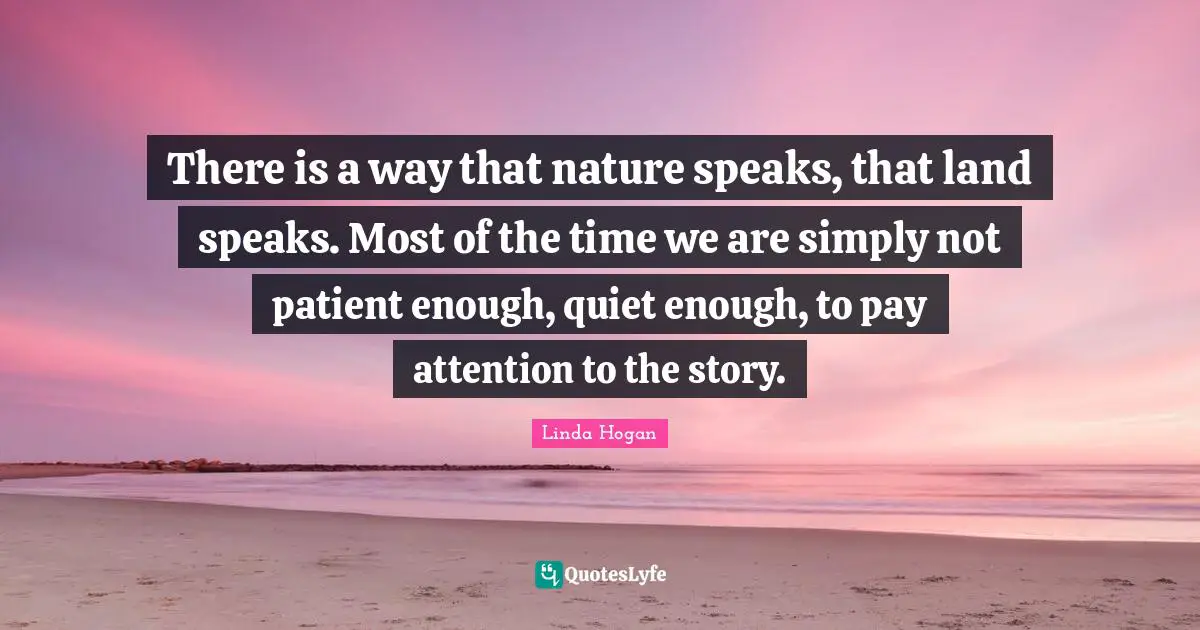 There is a way that nature speaks, that land speaks. Most of the time we are simply not patient enough, quiet enough, to pay attention to the story.