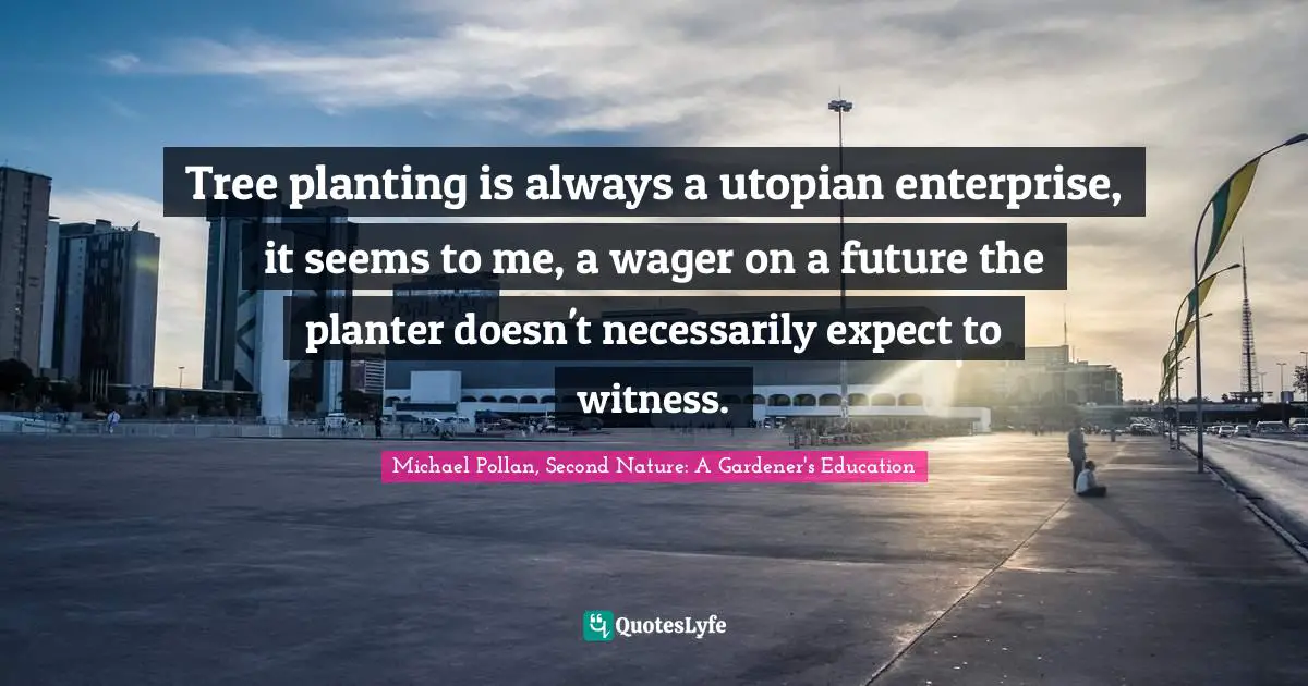 Tree planting is always a utopian enterprise, it seems to me, a wager on a future the planter doesn't necessarily expect to witness.