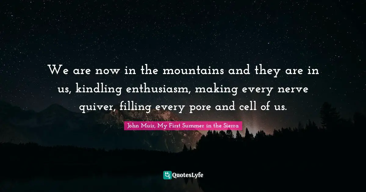 We are now in the mountains and they are in us, kindling enthusiasm, making every nerve quiver, filling every pore and cell of us.