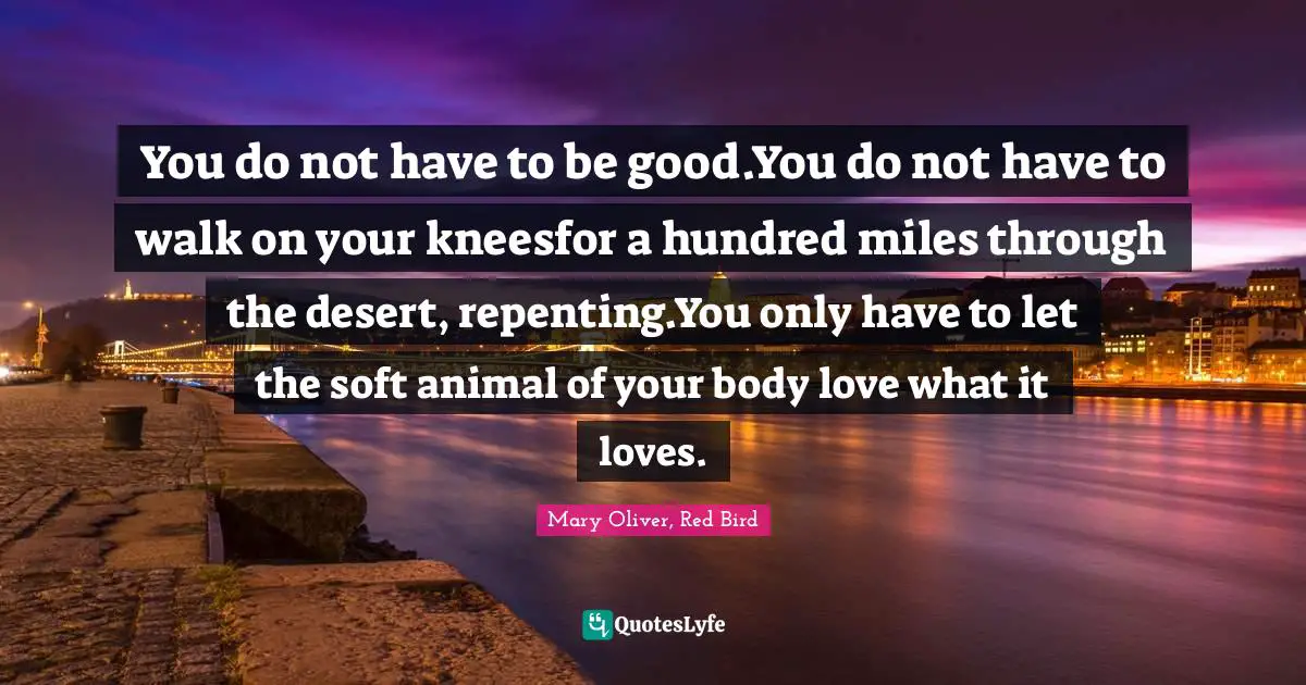 You do not have to be good.You do not have to walk on your kneesfor a hundred miles through the desert, repenting.You only have to let the soft animal of your body love what it loves.