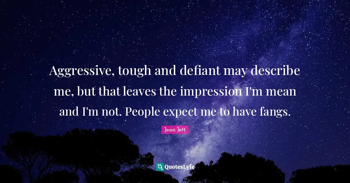 Aggressive, tough and defiant may describe me, but that leaves the impression I'm mean and I'm not. People expect me to have fangs.