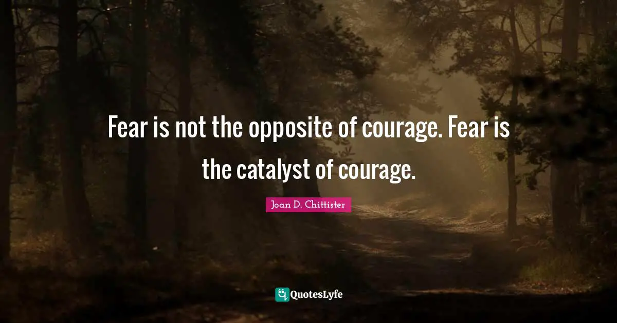 Joan D. Chittister Quotes: "Fear is not the opposite of courage. Fear is the catalyst of courage."