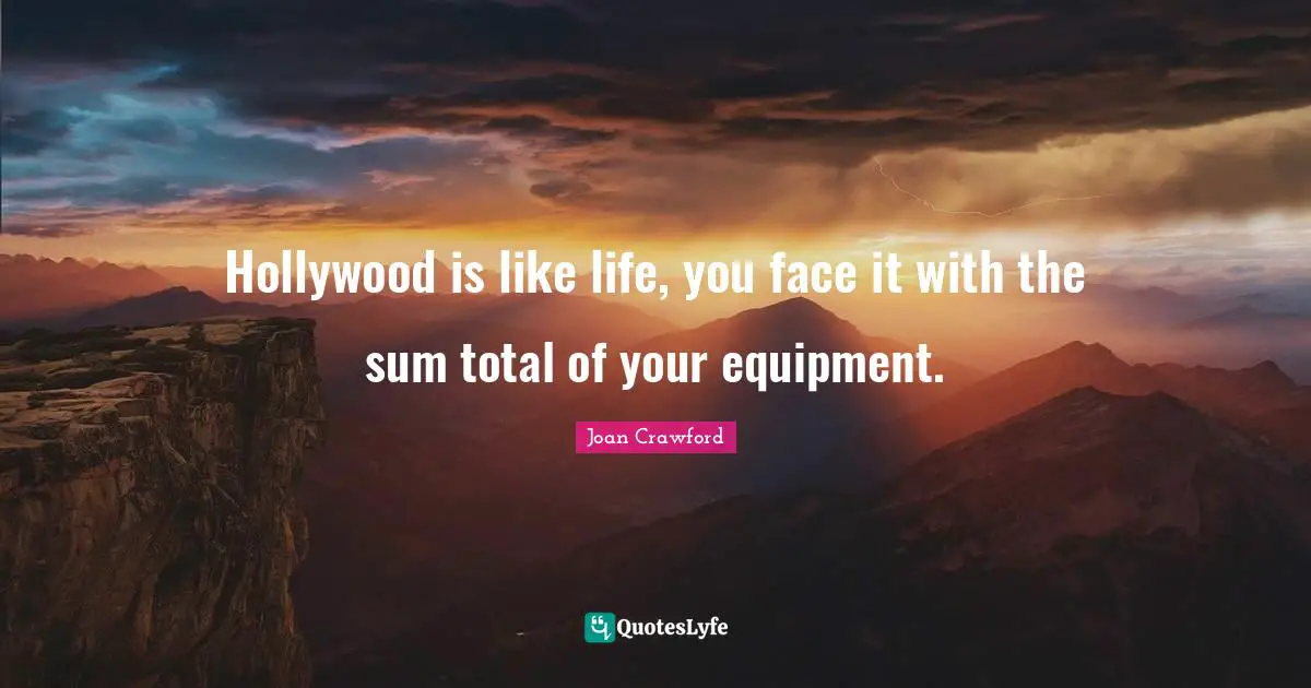Hollywood is like life, you face it with the sum total of your equipment.