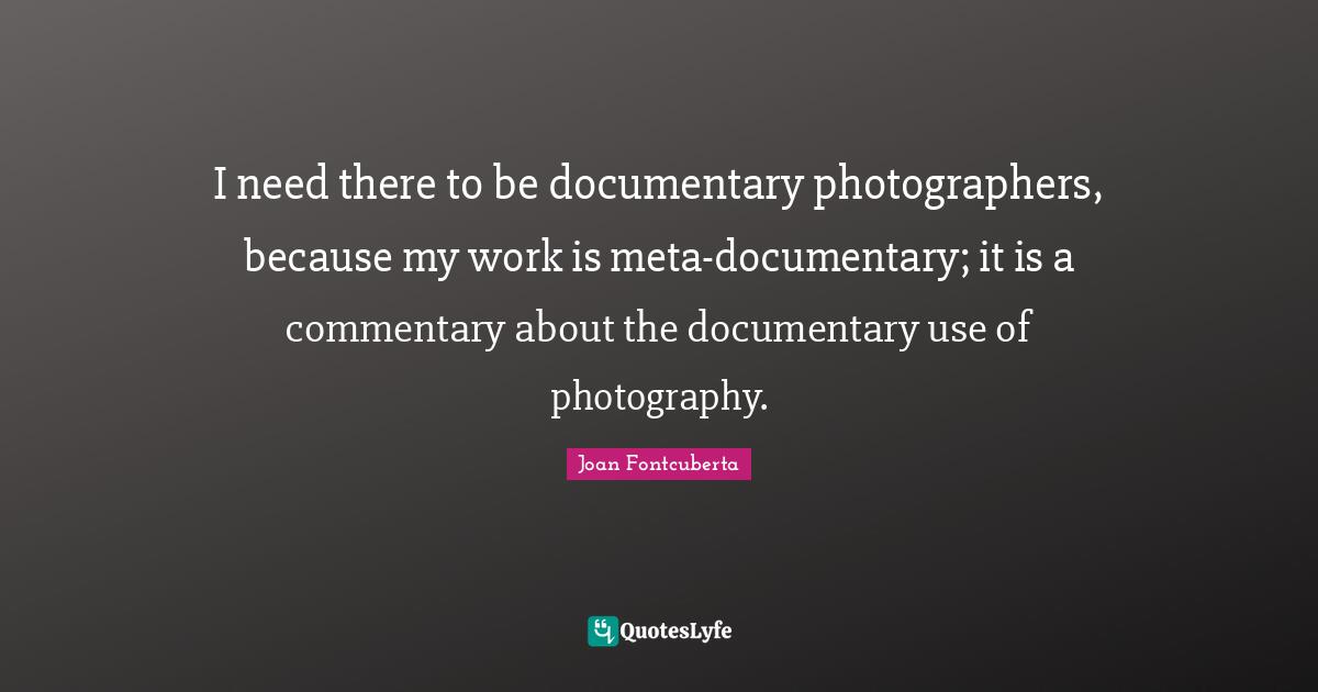 I need there to be documentary photographers, because my work is meta-documentary; it is a commentary about the documentary use of photography.