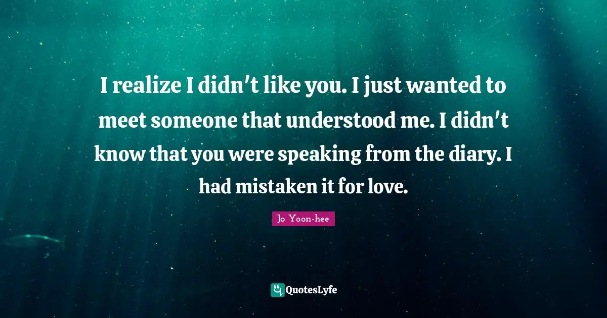 Diaries Quotes: "I realize I didn't like you. I just wanted to meet someone that understood me. I didn't know that you were speaking from the diary. I had mistaken it for love."