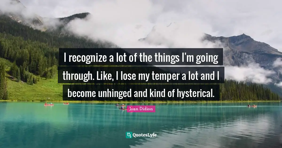 I recognize a lot of the things I'm going through. Like, I lose my temper a lot and I become unhinged and kind of hysterical.