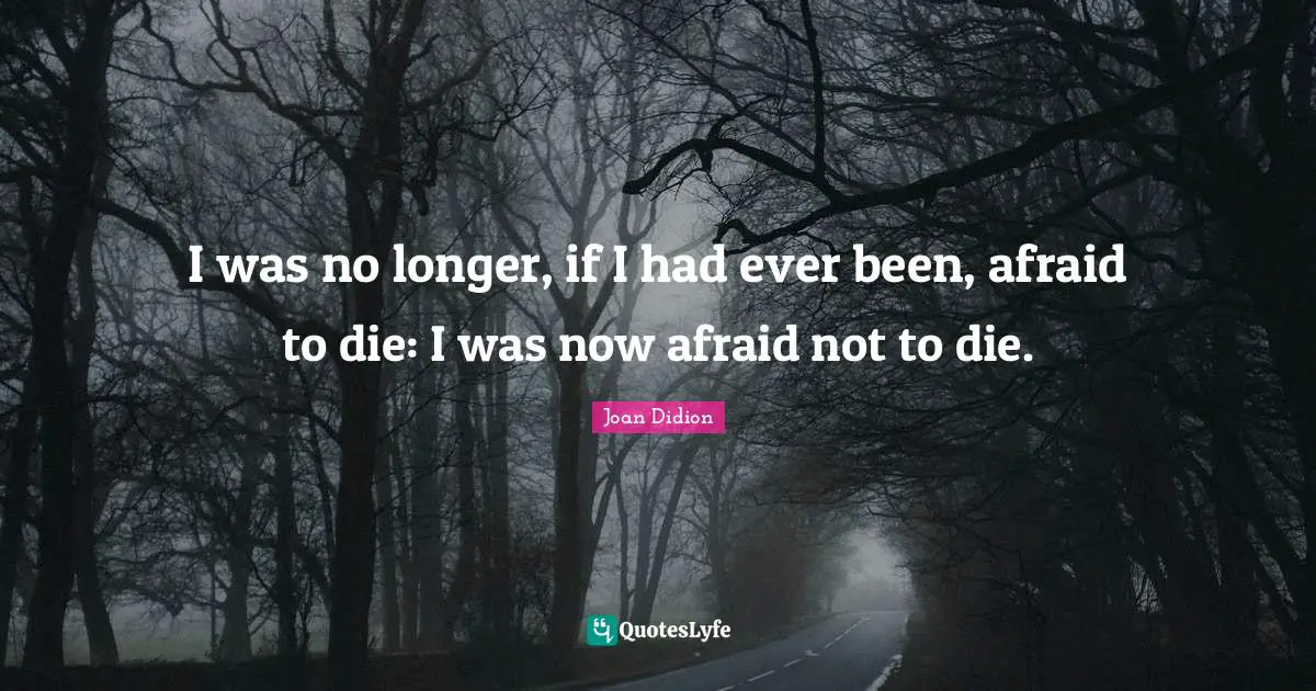 I was no longer, if I had ever been, afraid to die: I was now afraid not to die.