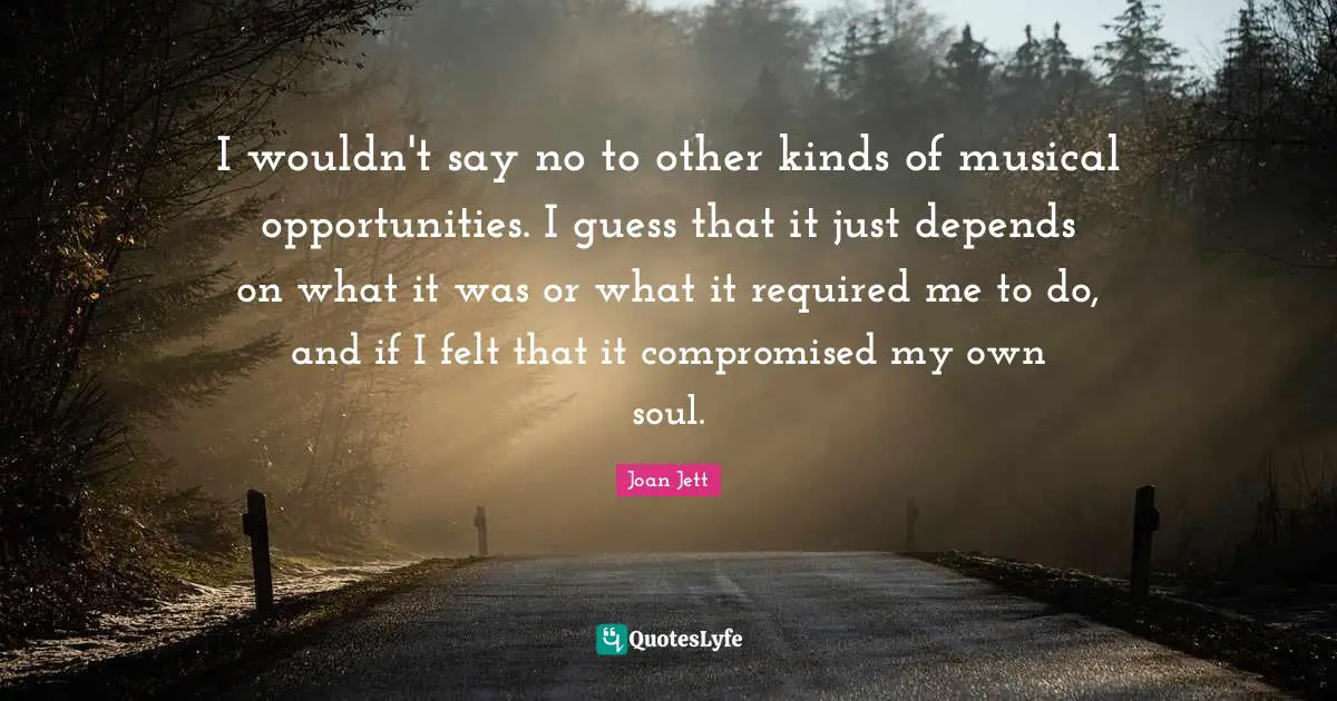 I wouldn't say no to other kinds of musical opportunities. I guess that it just depends on what it was or what it required me to do, and if I felt that it compromised my own soul.