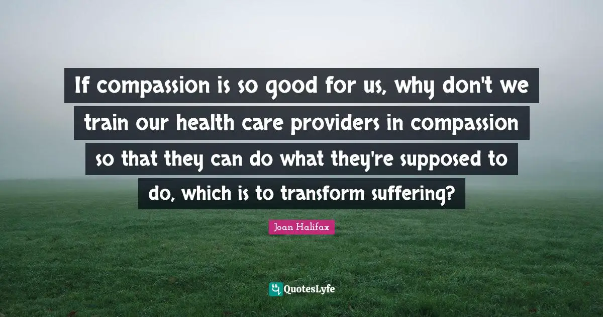 If compassion is so good for us, why don't we train our health care providers in compassion so that they can do what they're supposed to do, which is to transform suffering?