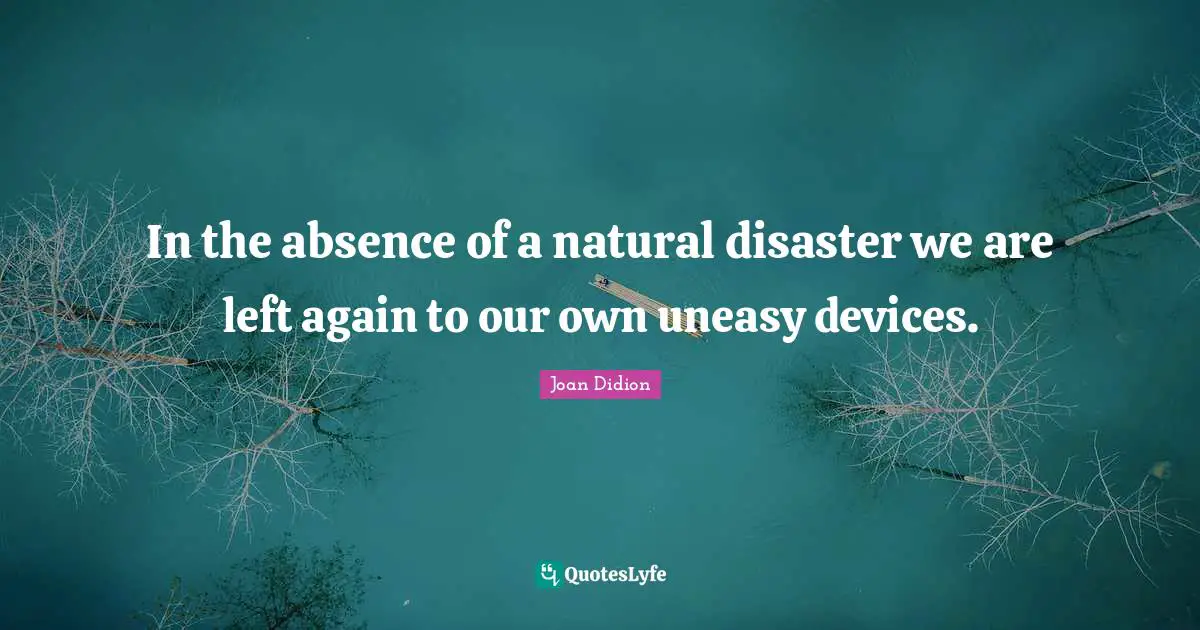 Joan Didion Quotes: "In the absence of a natural disaster we are left again to our own uneasy devices."