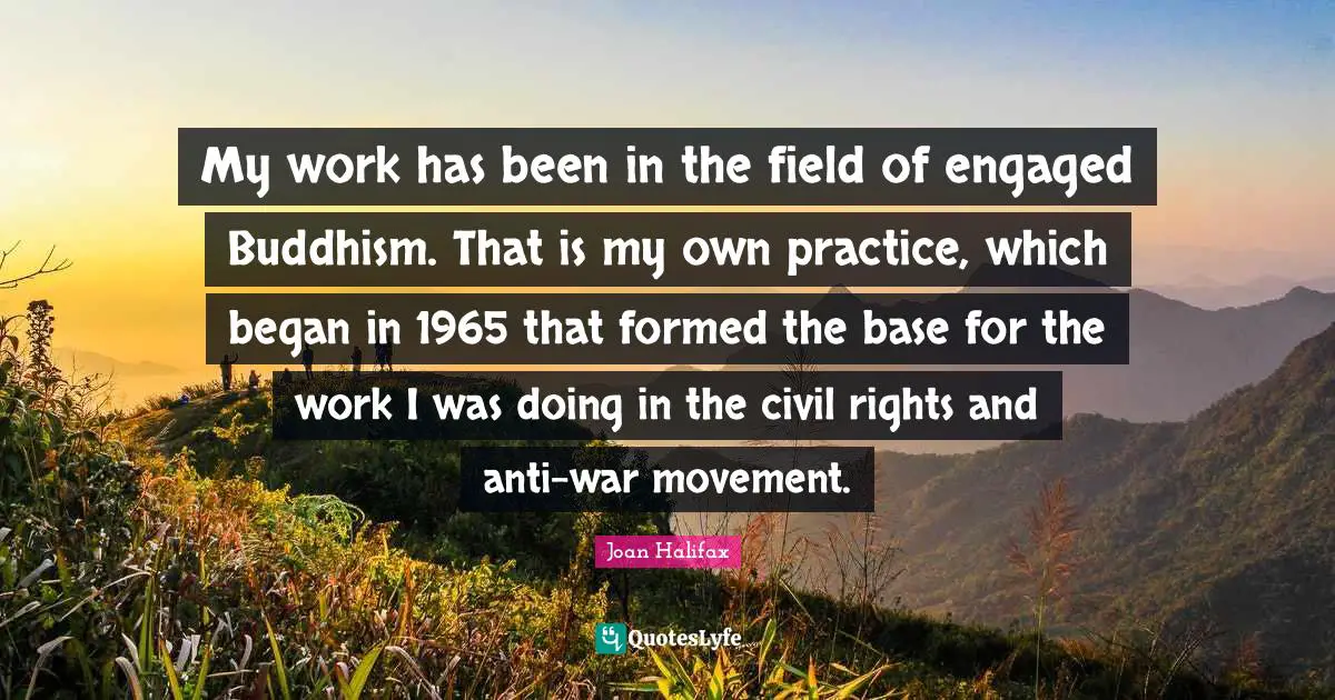My work has been in the field of engaged Buddhism. That is my own practice, which began in 1965 that formed the base for the work I was doing in the civil rights and anti-war movement.