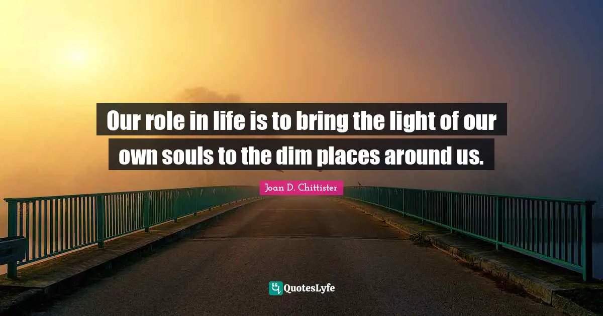 Joan D. Chittister Quotes: "Our role in life is to bring the light of our own souls to the dim places around us."