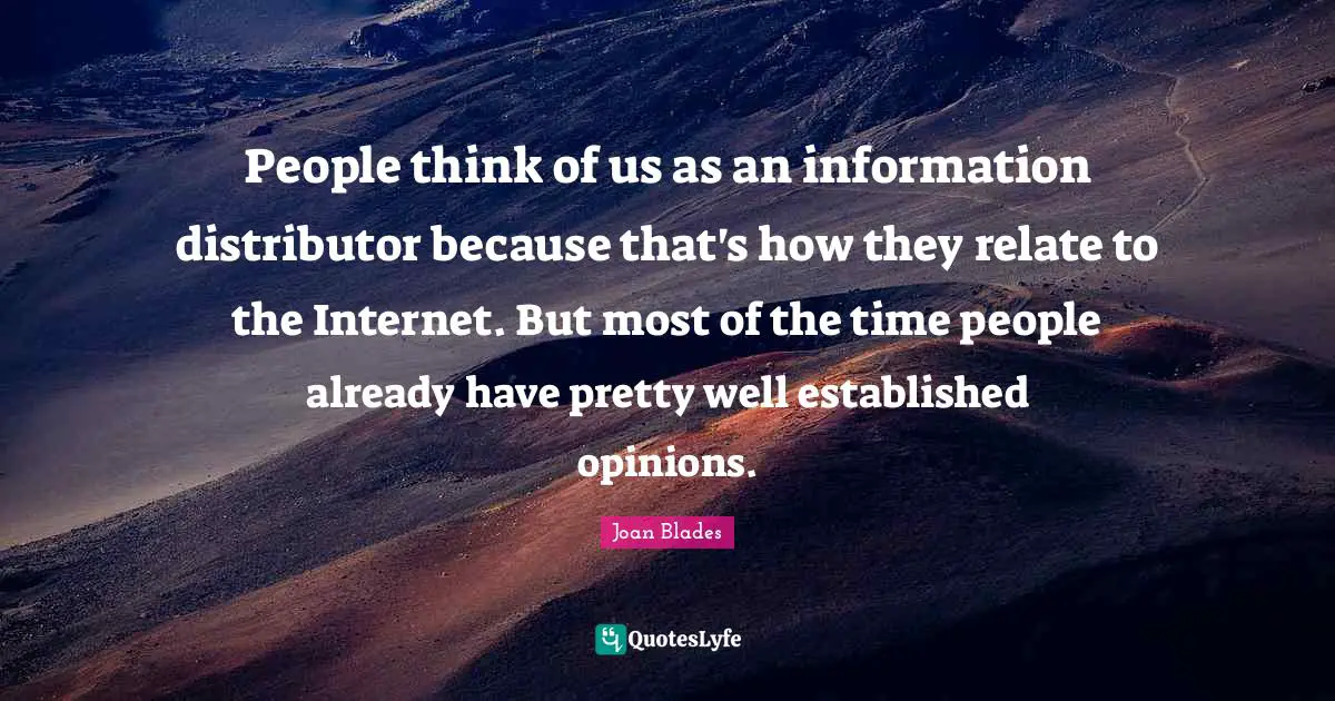 People think of us as an information distributor because that's how they relate to the Internet. But most of the time people already have pretty well established opinions.