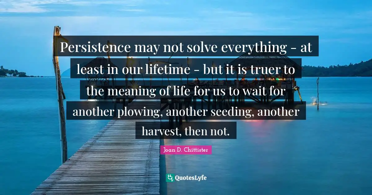 Persistence may not solve everything - at least in our lifetime - but it is truer to the meaning of life for us to wait for another plowing, another seeding, another harvest, then not.