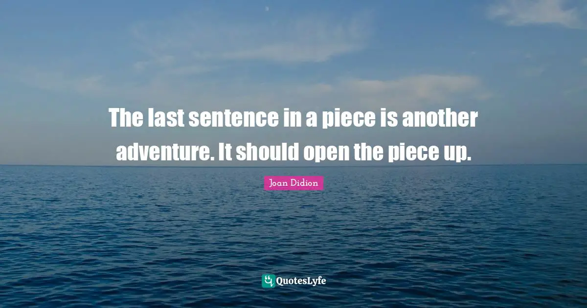 The last sentence in a piece is another adventure. It should open the piece up.