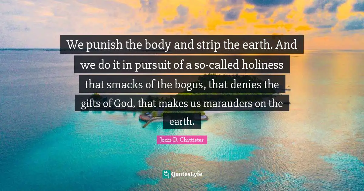 We punish the body and strip the earth. And we do it in pursuit of a so-called holiness that smacks of the bogus, that denies the gifts of God, that makes us marauders on the earth.