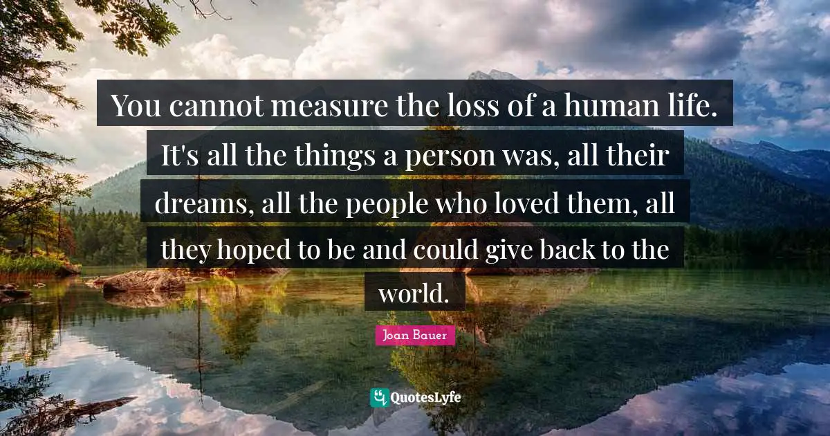 You cannot measure the loss of a human life. It's all the things a person was, all their dreams, all the people who loved them, all they hoped to be and could give back to the world.