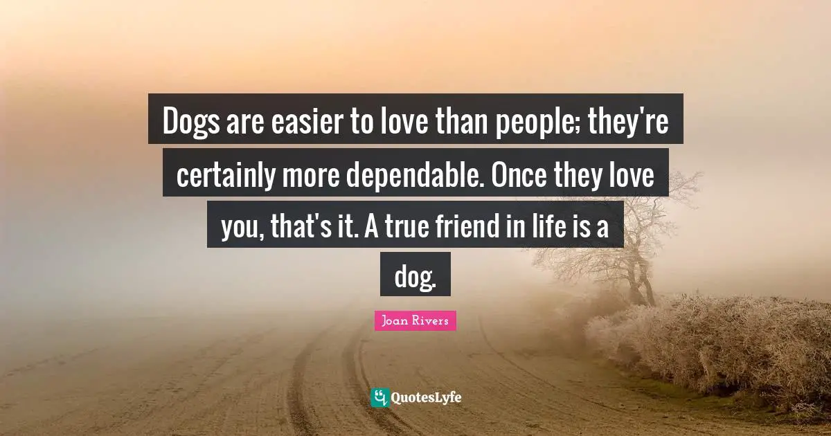 Dogs are easier to love than people; they're certainly more dependable. Once they love you, that's it. A true friend in life is a dog.