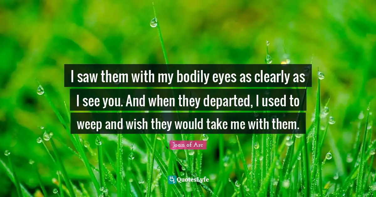I saw them with my bodily eyes as clearly as I see you. And when they departed, I used to weep and wish they would take me with them.