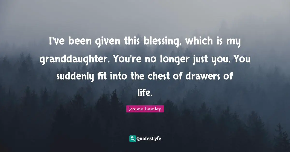 I've been given this blessing, which is my granddaughter. You're no longer just you. You suddenly fit into the chest of drawers of life.